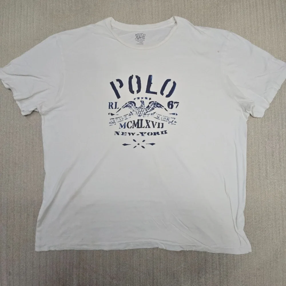 Polo Ralph Lauren Shirt Mens 2XL XXL White Crewneck Graphic Tee Short Sleeve